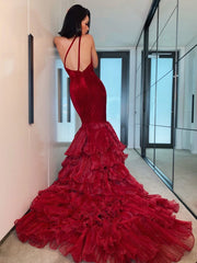 Burgundy One Shoulder Mermaid Prom Dress Elegant Tulle Appliqué Evening Gown
