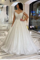 Sweetheart Backless A-Line Wedding Dress with Lace Sequins and Train