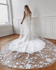 Sleeveless Jewel Lace Appliques Mermaid Wedding Dress for an Elegant Bride