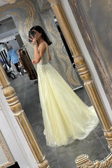 Daffodil Spaghetti Strap Beaded Tulle A-Line Prom Dress Evening Gown