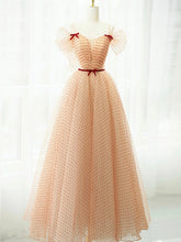 Elegant A-Line Champagne Tulle Long Prom Dress for Formal Occasions