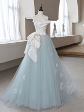 Enchanting A-Line Blue Tulle Gown with Lace Applique for Prom and Formal Events