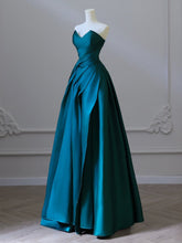 Peacock Blue Satin A-Line Long Prom Dress, Elegant Evening Gown