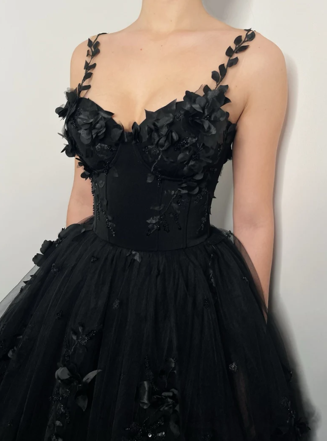 Exquisite 3D Floral Lace Corset Dress For Alternative Brides