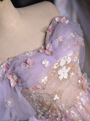 Purple Tulle Lace Off Shoulder Short Prom Dress Homecoming Gown