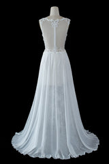 Sheer Tulle A-Line Wedding Dress with Lace Split Straps Elegant Bridal Gown