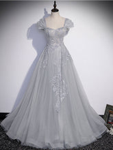 Gray Sweetheart Neck Tulle Lace Long Prom Evening Dress