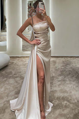 Royal Blue Mermaid Prom Dress with Slimming Pleated Split Design