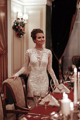 Elegant Long Sleeve High Neck Mermaid Wedding Dress with Lace Appliques