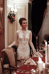 Elegant Long Sleeve High Neck Mermaid Wedding Dress with Lace Appliques