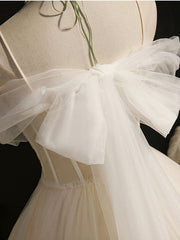 Light Champagne Tulle Short Prom Dress, Puffy Tulle Lace Homecoming Gown