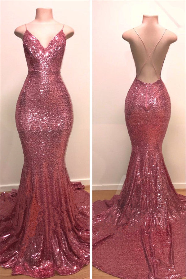 Elegant V-Neck Sequin Mermaid Evening Gown: Dazzling, Figure-Flattering, Perfect for Prom