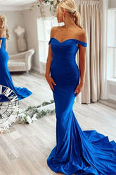Elegant Royal Blue Off-the-Shoulder Mermaid Prom Dress Formal Gown