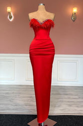 Charming Red Sleeveless Sweetheart Satin Prom Dress with Tassel Decoration