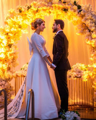 Elegant Long Sleeve A-Line Bateau Satin Wedding Dress Bridal Gown