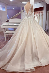 Elegant A-Line Bateau Long Sleeves Wedding Dress with Lace Appliques