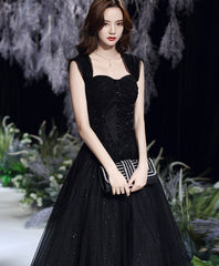 Beautiful Black Tulle Off Shoulder Long Prom Dress Evening Gown