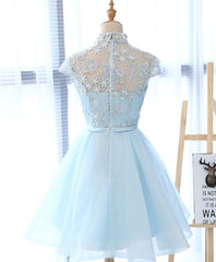 Light Blue Short Prom Dress with Beautiful Applique Details