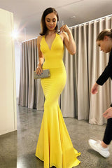 Elegant Yellow Backless Mermaid Evening Dress: Perfect for Prom & Formal Occasions