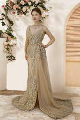 Boho Beach Spaghetti Strap Sleeveless Long Prom Dress with Appliques