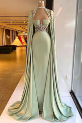 Elegant Halter Green Beaded A-Line Mermaid Prom Dress for Special Occasions