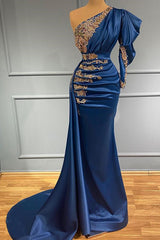 Elegant Royal Blue One-Shoulder Beaded Mermaid Prom Dress for Special Occasions
