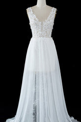 Sheer Tulle A-Line Wedding Dress with Lace Split Straps Elegant Bridal Gown