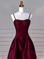 Elegant A-Line Satin Burgundy Long Prom Dress for Women