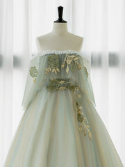 Elegant A-Line Green Tulle Lace Long Prom Dress for Formal Events