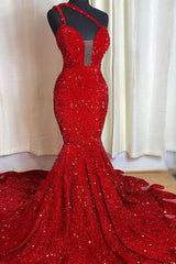 Elegant Red Sequin Mermaid Prom Dress with Sweetheart Neckline and Sleeveless Design