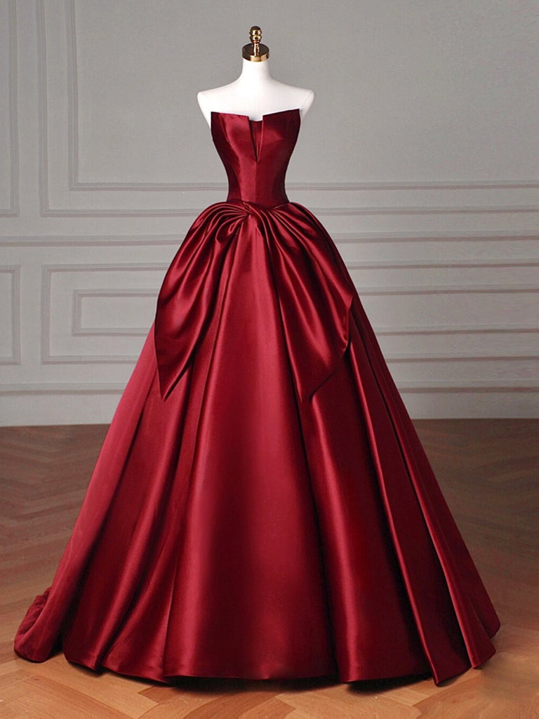 Burgundy Satin A-Line Long Prom Dress for Women Formal Occasions Burgundy Satin A-Line Long Prom Dress for Women Formal Occasions