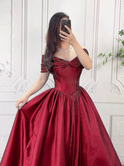 Elegant A-Line Off-Shoulder Burgundy Prom Dress, Long Formal Evening Gown
