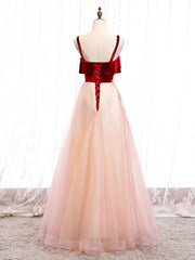 Elegant Burgundy A-Line Tulle Lace Long Formal Prom Dress
