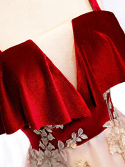 Elegant Burgundy A-Line Tulle Lace Long Formal Prom Dress