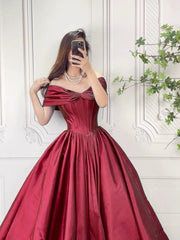 Elegant A-Line Off-Shoulder Burgundy Prom Dress, Long Formal Evening Gown