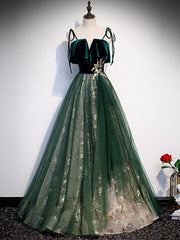 Beautiful Green Tulle Lace Long Prom Dress For Women Formal