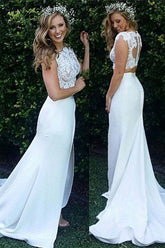 Mermaid Lace Two-Piece Wedding Dress with Beaded Top and Train