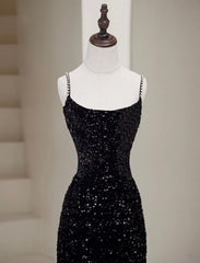 Mermaid Velvet Sequin Black Long Prom Dress for Women Evening Wear