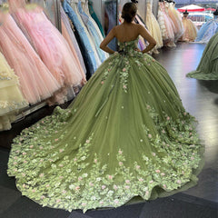Quinceanera Ball Gown Sweet 16 Dress Lace Flowers Formal Gown