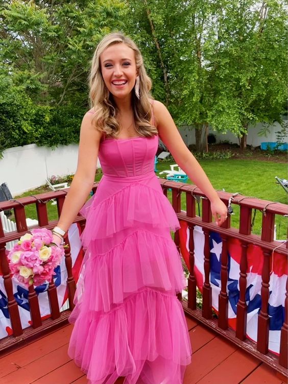Pink Prom Evening Gown Long Prom Dresses