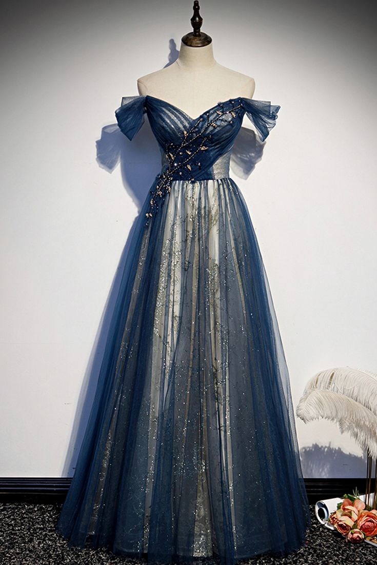 Elegant Tulle Long Off The Shoulder Evening Dresses