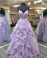 Stunning Spaghetti Straps Lilac Evening Gowns For Formal Prom Nights