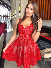 Classic Red Lace Mini Homecoming Dress with Spaghetti Straps and A-Line Silhouette