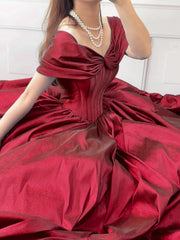 Elegant A-Line Off-Shoulder Burgundy Prom Dress, Long Formal Evening Gown