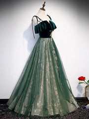 Beautiful Green Tulle Lace Long Prom Dress For Women Formal