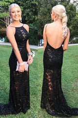 Elegant Lace Halter Mermaid Prom Dress: Sleeveless, Backless, Floor-Length - Perfect Evening Gown