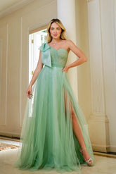 Elegant Sage Green One-Shoulder Sweetheart Mermaid Prom Dress with Slit
