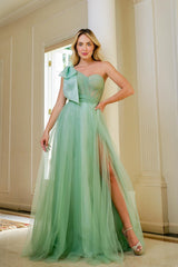 Elegant Sage Green One-Shoulder Sweetheart Mermaid Prom Dress with Slit