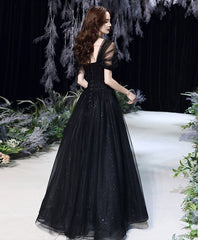 Beautiful Black Tulle Off Shoulder Long Prom Dress Evening Gown