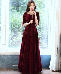 Burgundy Velvet Long Prom Dress for Women Evening Formal Wear